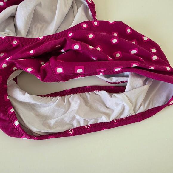 Ann Taylor LOFT Beach One Piece Swimsuit Size 14 Pink White Cutout Bandeau Adj - Picture 7 of 12